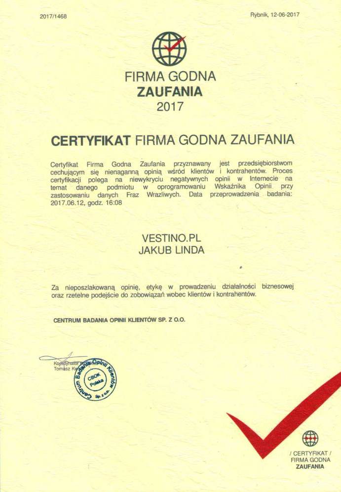 Hurtownia Usati.pl certyfikat firmy godnej zaufania
